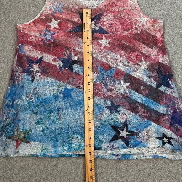 Vocal USA Tank Top Womens Large Red Blue USA American Flag Stars & Stripes Knit - Picture 5 of 8